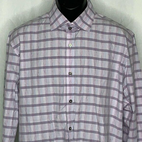 Robert Graham Button Up Shirt 43 17 Heathered Purple Checkered Long Sleeves - Picture 1 of 6